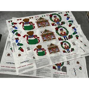 Happy Holiday Appliques Fabric Panel Set of 2 Christmas Craft ~ 260304-WH 1031